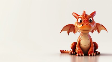 A whimsical and adorable 3D dragon character is featured in this charming stock image on a clean white background. With its endearing facial expression and vibrant colors, this cute dragon i