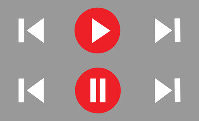 Video or music player user interface design. Basic control icons design. Vector illustration. 