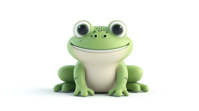 A vibrant 3D illustration of an adorable frog, showcasing its cuteness and charm. Against a clean white background, this image is perfect for adding a touch of whimsy to any project or desig