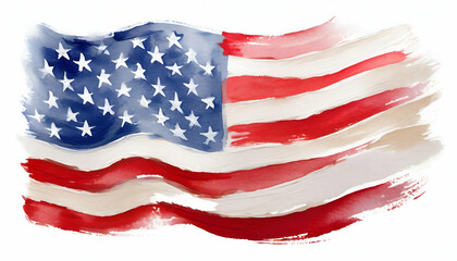 Watercolor painting flag of american - obrazy, fototapety, plakaty
