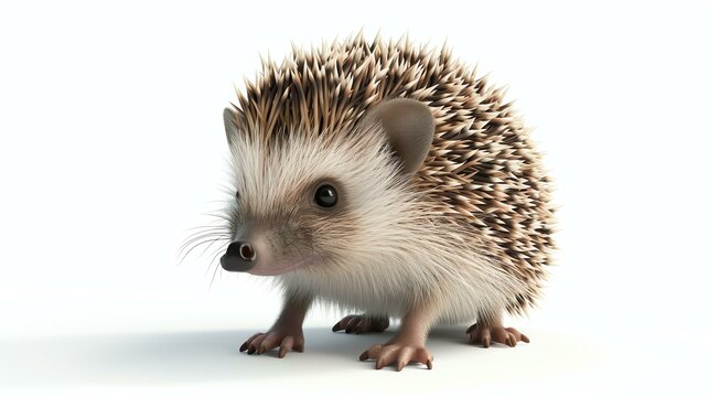 Adorable 3D hedgehog with an irresistibly cute expression, sitting on a clean white background. Perfect for adding a touch of charm to any project.