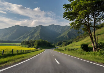 Fototapeta premium beauty Country Road Side View and mountain background