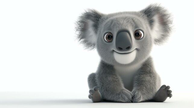 A delightful 3D render of a cute koala with a friendly expression, showcasing its fluffy fur and adorable round eyes, set against a clean white background. Perfect for adding a touch of char
