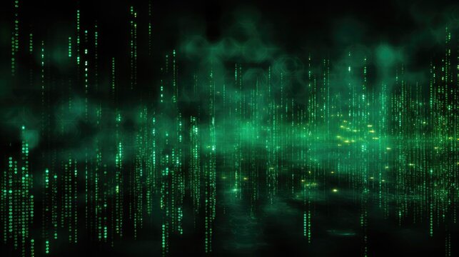 Background binary code is in dark green color
