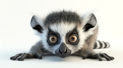 Fototapeta premium A delightful 3D rendering of a cute lemur, showcasing its adorable features in high detail. Perfect for nature enthusiasts and children's publications.