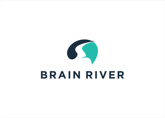 Creative Brain Mind River logo design vector illustration. Education Concept
