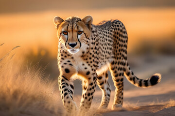 Cheetah Running Through a Field of Dry Grass