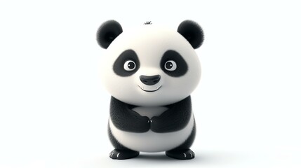 Adorable 3D panda, overflowing with cuteness, perched on a pristine white background. Perfect for adding a touch of whimsical charm to any project.