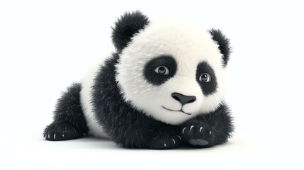 Adorable 3D panda isolated on a clean white background, perfect for animal lovers and children's...
