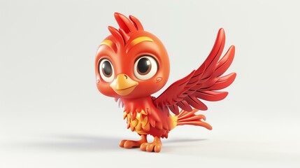 A stunning 3D illustration of a cute phoenix, beautifully designed with vibrant colors, on a clean white background. Perfect for adding a touch of enchantment to any project.