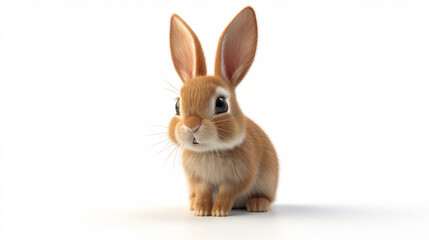 A delightful 3D rendering of a cute rabbit, perfectly capturing its innocence and charm. This adorable furry creature is shown against a clean white background, making it an ideal graphic fo