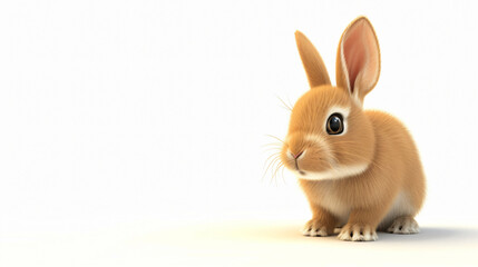 Fototapeta na wymiar A delightful 3D rendering of a cute rabbit, perfectly capturing its innocence and charm. This adorable furry creature is shown against a clean white background, making it an ideal graphic fo