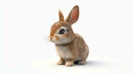 Adorable 3D rabbit with a charming expression, sitting on a pristine white background. Perfect for Easter, spring-themed designs, or whimsical projects.