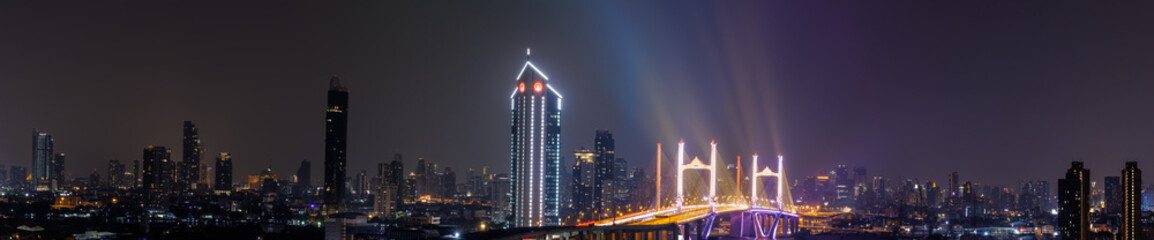 Panorama city scape night lighting special effects.  A special  grand opening Lock Luck Love Rama 9...