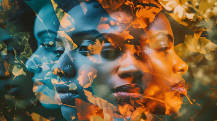 Abstract photo collage of diverse emotions represented by overlapping faces, showcasing the complexity and diversity of mental health experiences


