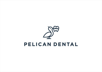 Pelican Bird With Tooth Dental Logo design vector illustration template