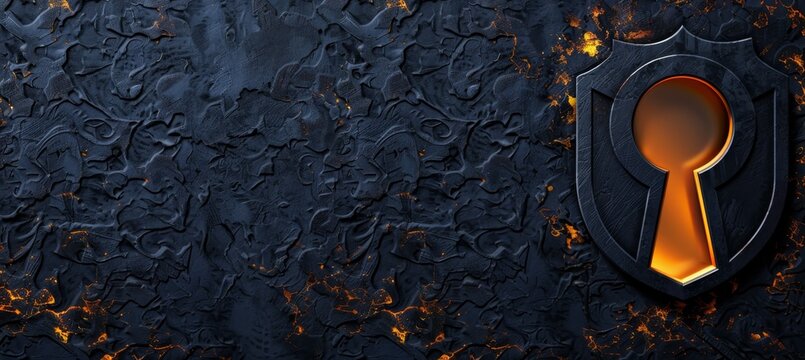 Enigmatic keyhole with light on dark background, allowing room for text placement.