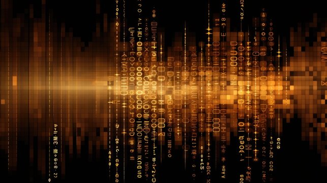 Background binary code is in umber color