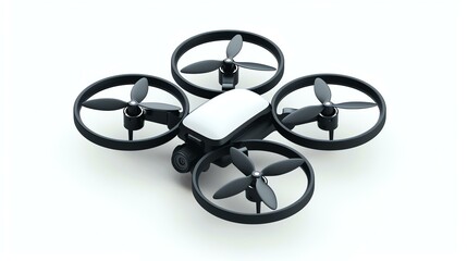 A sleek and modern 3D rendered drone icon, with a minimalist design, floating effortlessly against a clean white background. Perfect for illustrating technology, innovation, and the future o