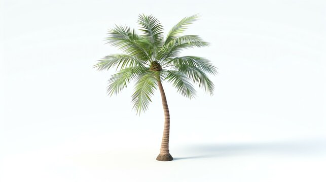 A stunningly realistic 3D render of a palm tree, standing tall and proud against a pure white background. Perfect for adding a touch of tropical paradise to your designs or projects.