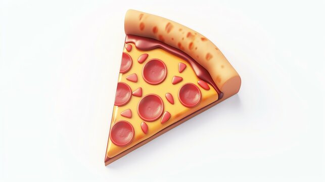 A mouth-watering 3D rendered pizza slice icon that looks good enough to eat! This simple and delicious slice features a perfectly golden crust, gooey cheese, vibrant tomato sauce, and your c