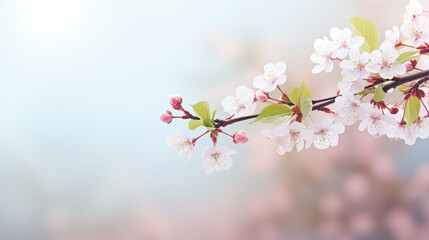 Obraz premium Fleurs de printemps. Ambiance florale, lumière, printanier. Flou d'arrière-plan, coloré. Nature, bourgeon, couleurs. Espace vide de composition. Pour conception et création graphique.