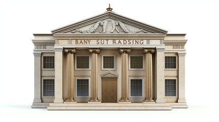 A stunning 3D rendered icon of a timeless Greek-style bank building. Its elegant brown columns stand tall, creating a sense of grandeur and sophistication. Perfect for financial websites, ar