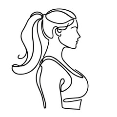 fitness woman illustration in vector style, simple continuous line drawing, minimalism, on a white background