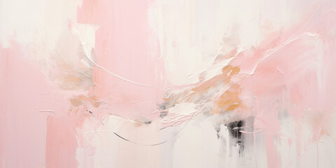 Abstract pale pastel color contemporary oil paint brushstrokes texture pattern wallpaper background. Palette knife technique, chalky, soft baby misty rose pink and white backdrop - obrazy, fototapety, plakaty