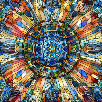 stained glass window stained  glass art  pattern  religion  architecture  illustration  ,Ai generated 