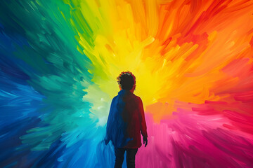 Digital painting of a person surrounded by a spectrum of vibrant colors, symbolizing the range of emotions and moods associated with mental health


