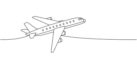 Plane, air transport one line continuous drawing. Different air transport continuous one line illustration. Vector minimalist linear illustration