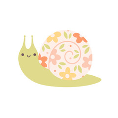 Cute snail. Spring character. Spring time. Vector illustration in flat style