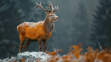 Mountain Majesty: Deer Overlooking Misty Vistas
