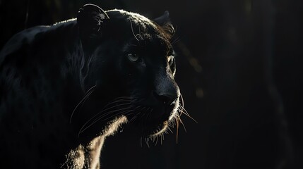 Enigmatic black panther lurking in captivating shadows, its fierce gaze piercing through darkness.