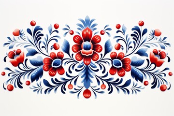 Vibrant red and blue Slovak folk embroidery - obrazy, fototapety, plakaty