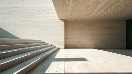 Serene and minimalist architectural detail of a contemporary building; captivating interplay of light and shadow form an abstract, visually alluring composition.