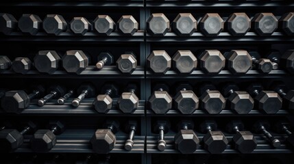 Fototapeta premium Background with a rack of dumbbells in Charcoal color