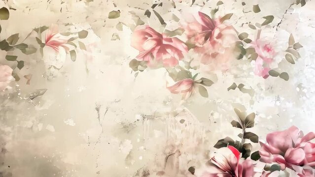 Grunge background with flowers. Pastel colors. Handmade.