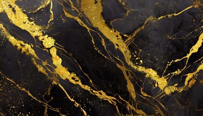 Black gold marble texture background pattern with high resolution, top view.