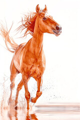 Freedom. Running horse. Galloping horse. The painting of the power of horse.
