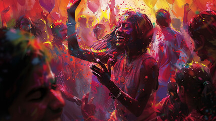 Envision a bustling scene of Holi the festival of colors where people of all ages and backgrounds come together in an explosion of vibrant