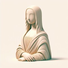 Plasticine Sculpture of Mona Lisa from the Renaissance Era. 3D minimalist cute illustration on a light background.