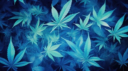 Background with Arctic Blue marijuana leaves. - obrazy, fototapety, plakaty