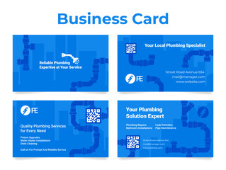 Local plumbing specialist service pipe repair and fixing business card design template set vector