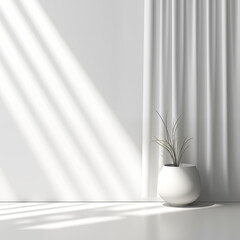 Abstract gentle light white background with light and shadow of window curtains on wall.