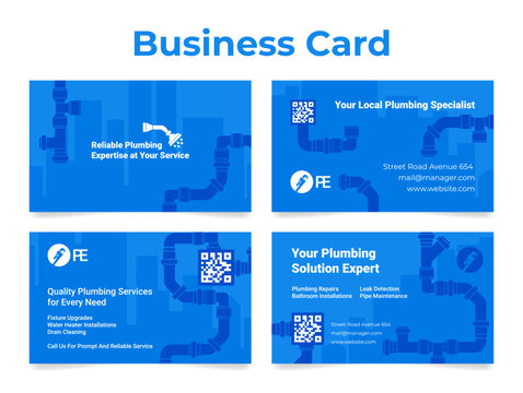 Local plumbing specialist service pipe repair and fixing business card design template set vector - Powered by Adobe