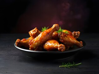 High angle view of food on table, dark background, fresh salad tomato onion, illustration