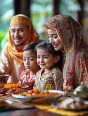 Muslim Family Enjoying Iftar Meal During Ramadan