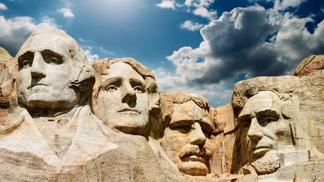 4K video timelapse with clouds of the four presidents at Mount Rushmore National Park in South Dakota
